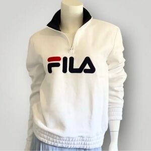 Fila White Pullover with Navy Logo and Red Trim Quarter Zip Sporty